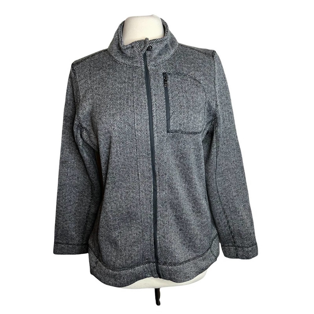 MARC NEW YORK Herringbone Knit Black and Grey Zip Front Jackett, size L